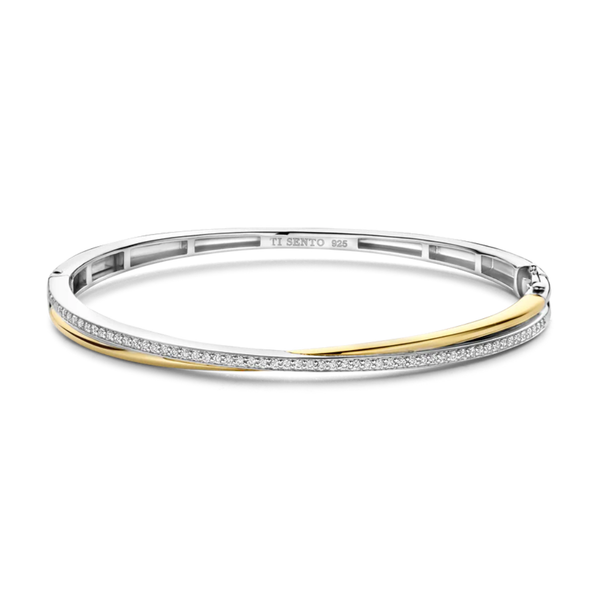 TI SENTO Cubic Zirconia Crossover Bangle