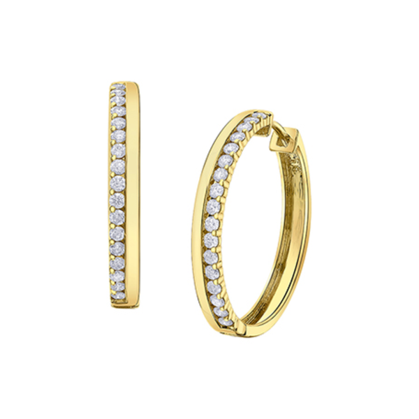 14K Yellow Gold .51ctw Diamond Single Row Half & Half Hoops