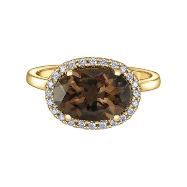 10K Yellow Gold Oval Smokey Quartz &.16ctw Diamond Halo Ring