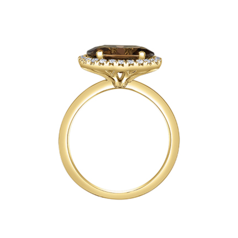 10K Yellow Gold Oval Smokey Quartz &.16ctw Diamond Halo Ring