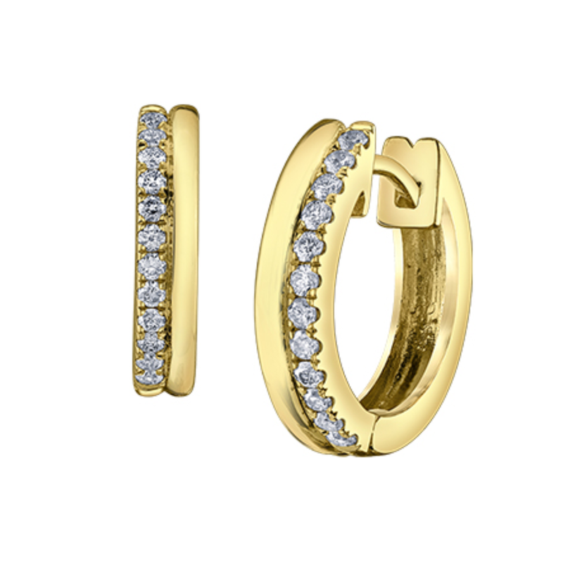 10K Yellow Gold .24ctw Canadian Diamond Single Row Half & Half Hoops