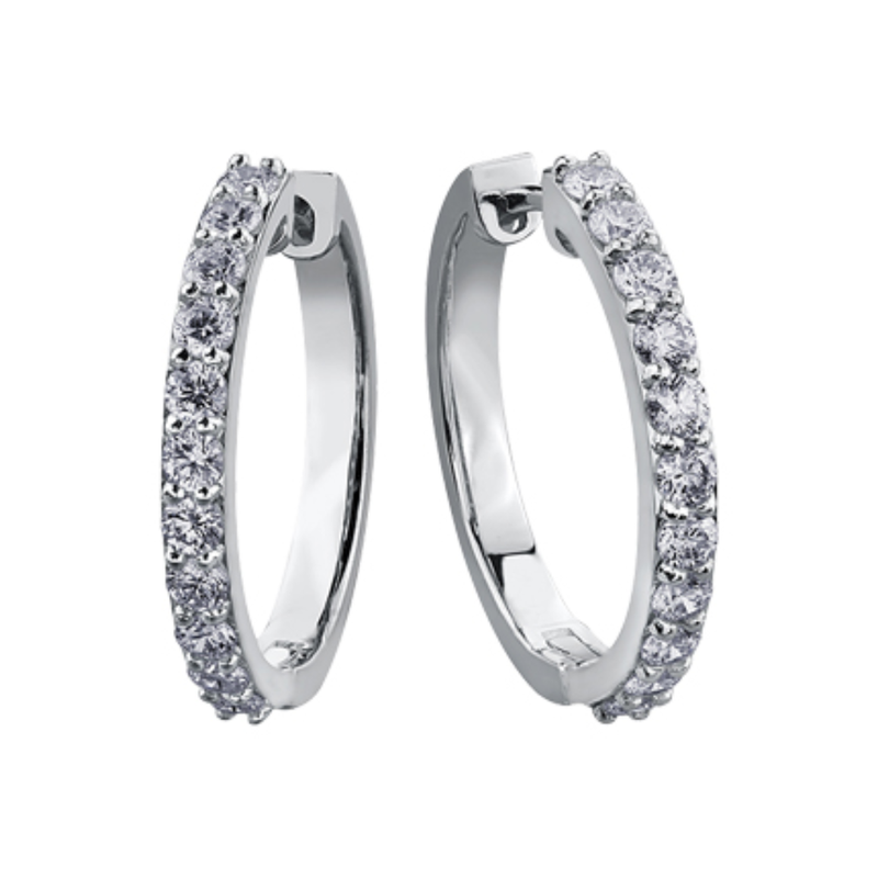 10K White Gold 1.00ctw Diamond Envy Claw set Hoops