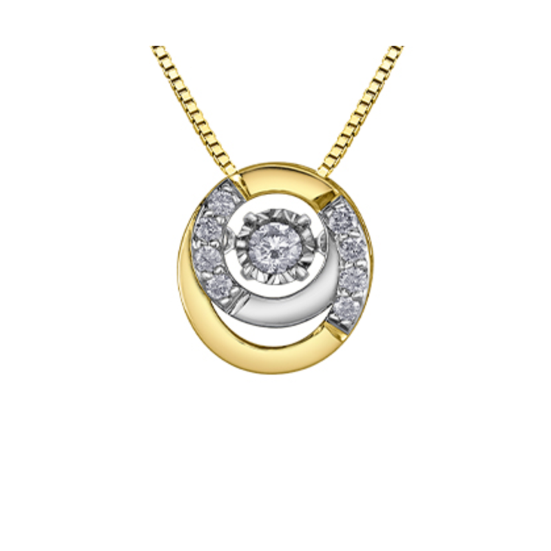 10K Yellow & White Gold .16ctw Diamond Pulse Double Circle Pendant on a Chain