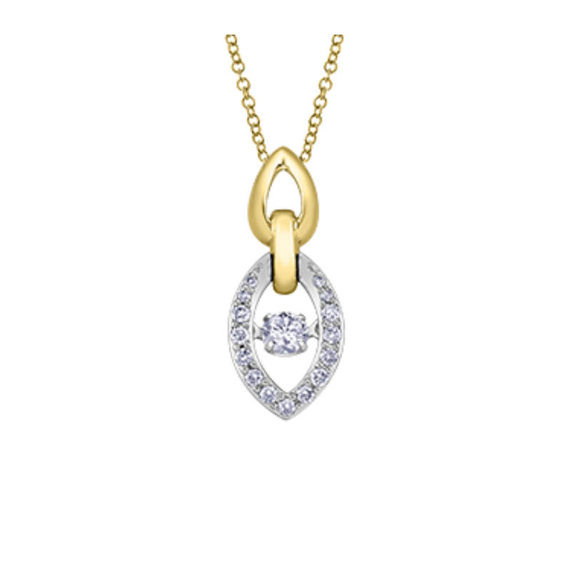 10K Yellow & White Gold .20ctw Diamond Pulse Dangle Pendant on a Chain
