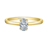 14K Yellow Gold .525ctw Canadian Oval Solitaire Diamond Ring w Hidden Halo