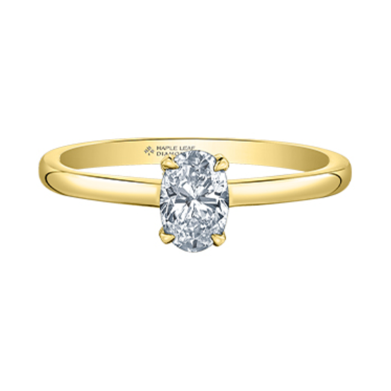 14K Yellow Gold .525ctw Canadian Oval Solitaire Diamond Ring w Hidden Halo