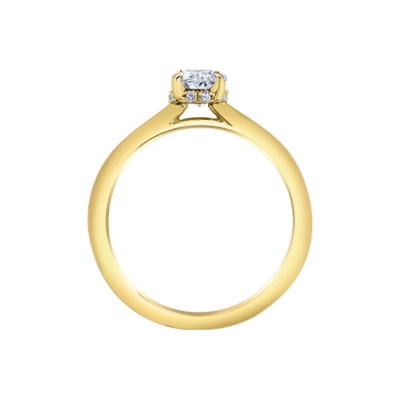 14K Yellow Gold .765ctw Canadian Oval Solitaire Ring w Hidden Halo