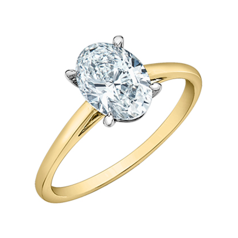 14K Yellow & White Gold 1.50ct Oval Lab Grown Solitaire Ring