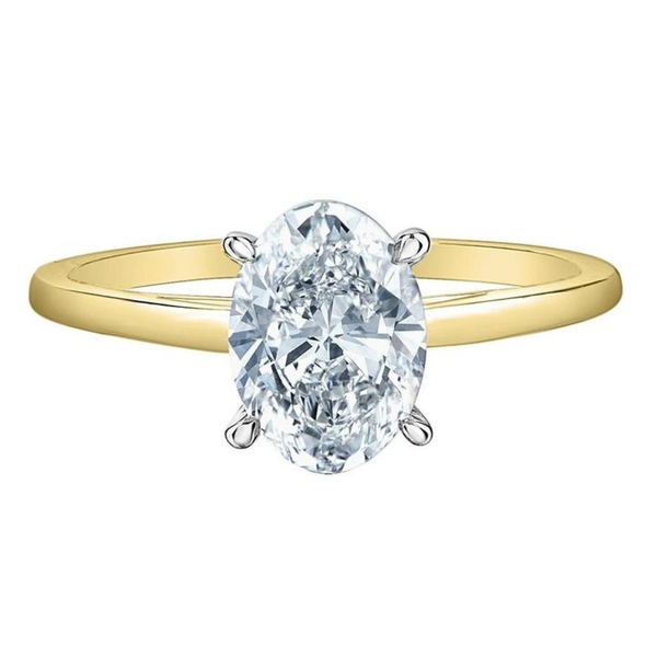 14K Yellow & White Gold 1.50ct Oval Lab Grown Solitaire Ring