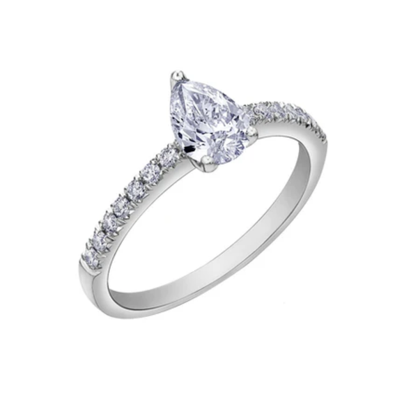 14K White Gold .55ctw Canadian Pear Diamond Ring w Pave Sides