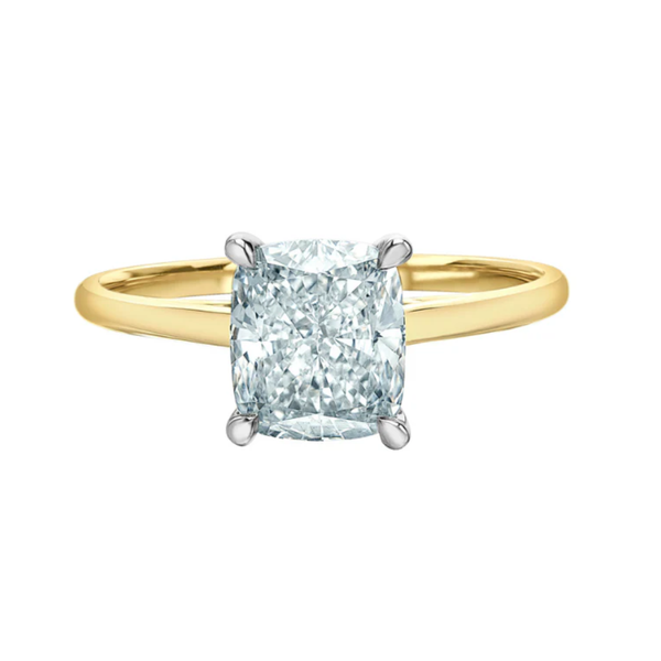14K Yellow & White Gold 1.51ct Cushion Lab Diamond Solitaire Ring