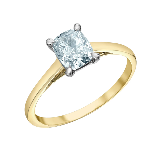 14K Yellow & White Gold 1.51ct Cushion Lab Diamond Solitaire Ring
