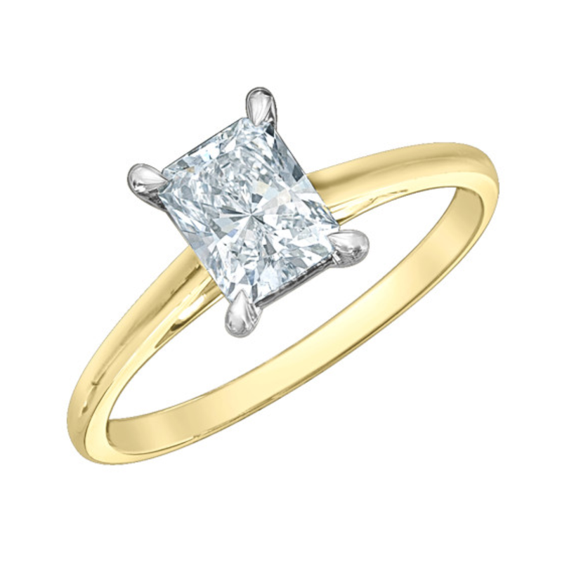 14K Yellow & White Gold 1.59ct Radiant Lab Diamond Solitaire Ring