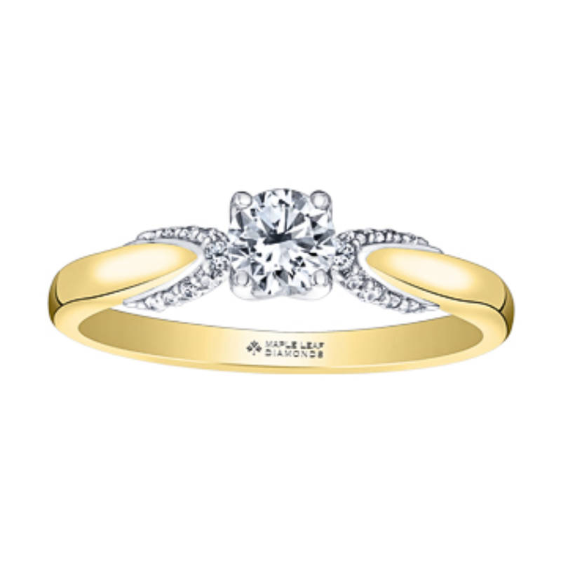 18KPD Yellow & White Gold .387ctw Canadian Diamond Ring w Side Accents