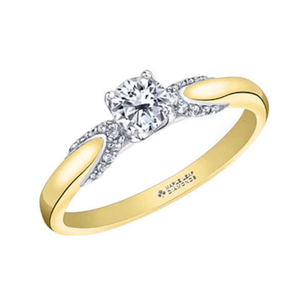 18KPD Yellow & White Gold .387ctw Canadian Diamond Ring w Side Accents