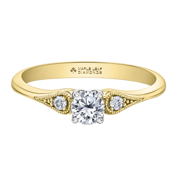 18KPD Yellow & White Gold .36ctw Canadian Diamond Ring w Side Accents & Milgrain Detail