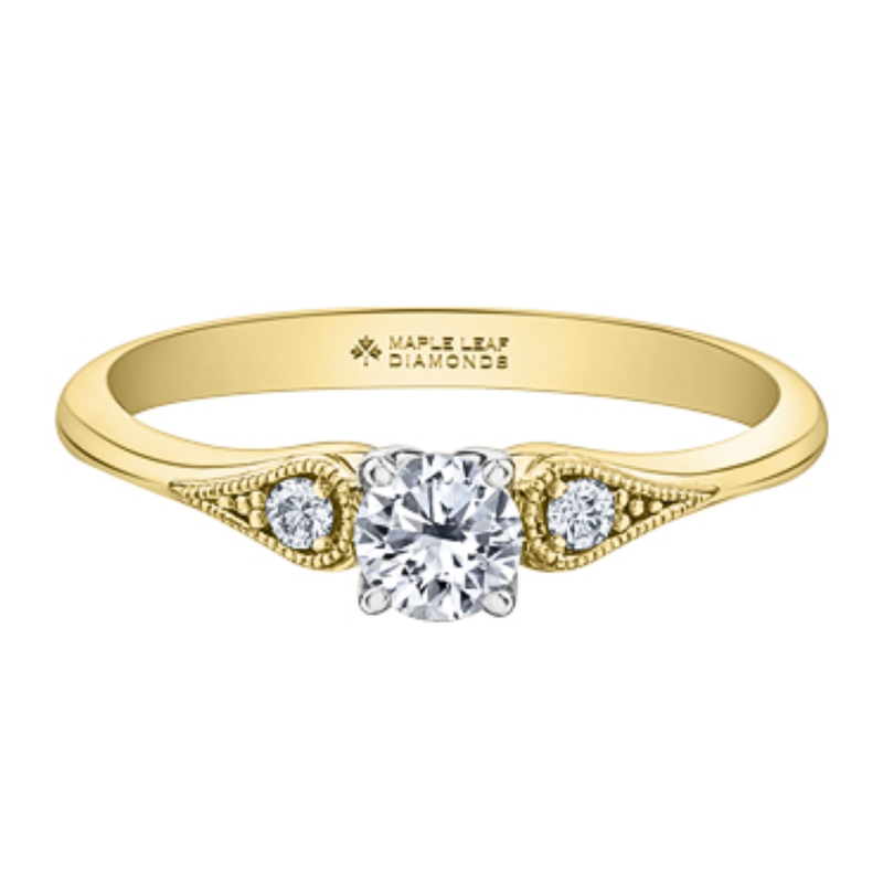 18KPD Yellow & White Gold .36ctw Canadian Diamond Ring w Side Accents & Milgrain Detail