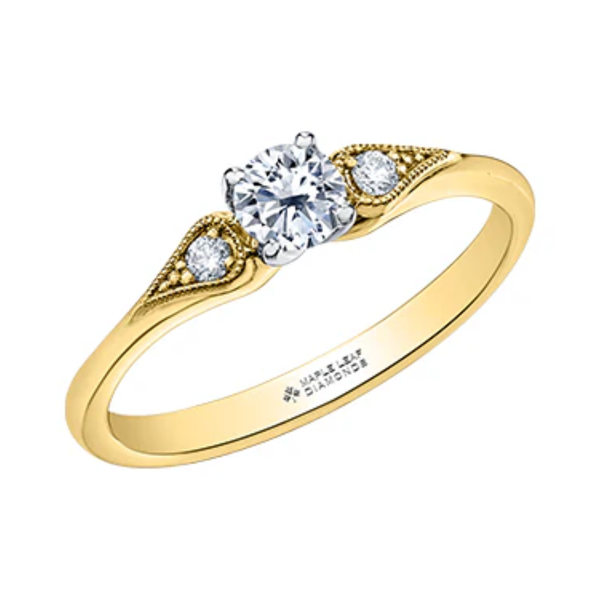 18KPD Yellow & White Gold .36ctw Canadian Diamond Ring w Side Accents & Milgrain Detail