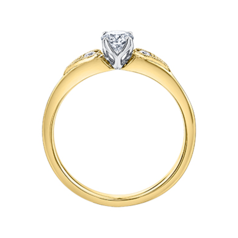 18KPD Yellow & White Gold .36ctw Canadian Diamond Ring w Side Accents & Milgrain Detail