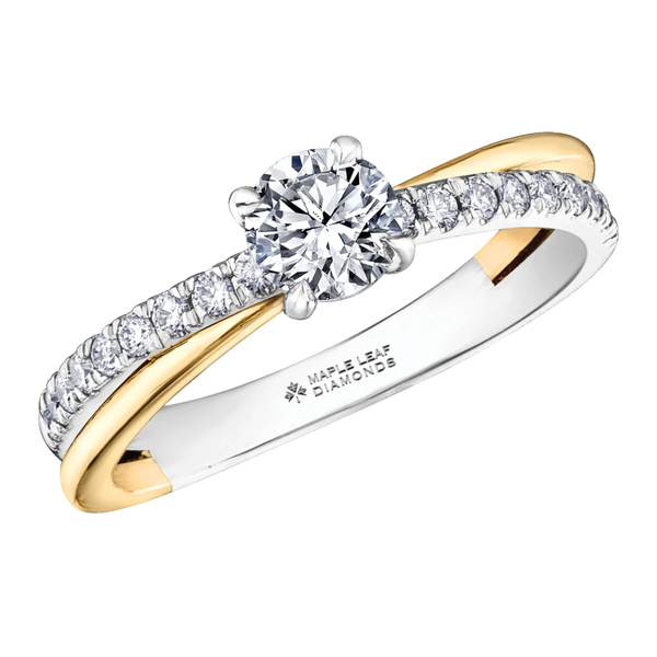 18KPD Yellow & White Gold .76ctw Canadian Diamond Ring w Crossover Sides