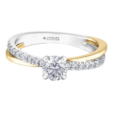 18KPD Yellow & White Gold .76ctw Canadian Diamond Ring w Crossover Sides
