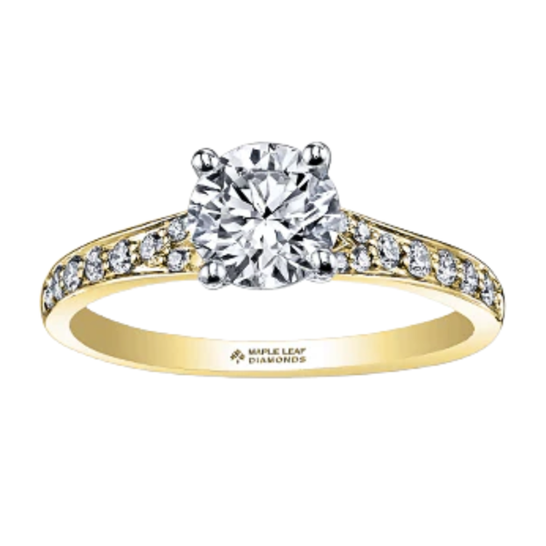 18KPD Yellow & White Gold .51ctw Canadian Diamond Ring with Hidden Halo & Side Stones