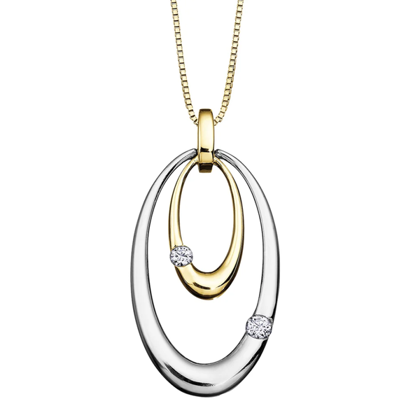 10K Yellow & White Gold .094ctw Canadian Diamond Double Oval Pendant on a Chain