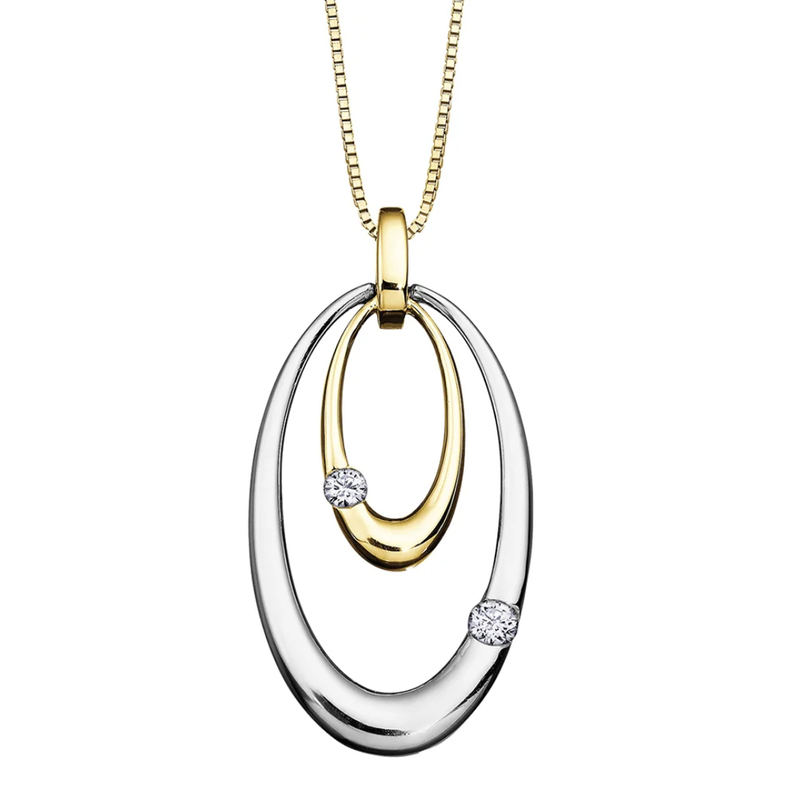 10K Yellow & White Gold .094ctw Canadian Diamond Double Oval Pendant on a Chain