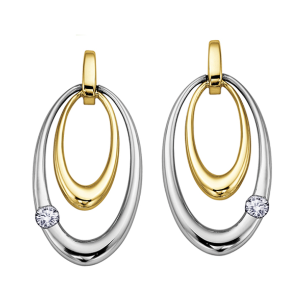 10K Yellow & White Gold .088ctw Canadian Diamond Double Oval Dangle Studs