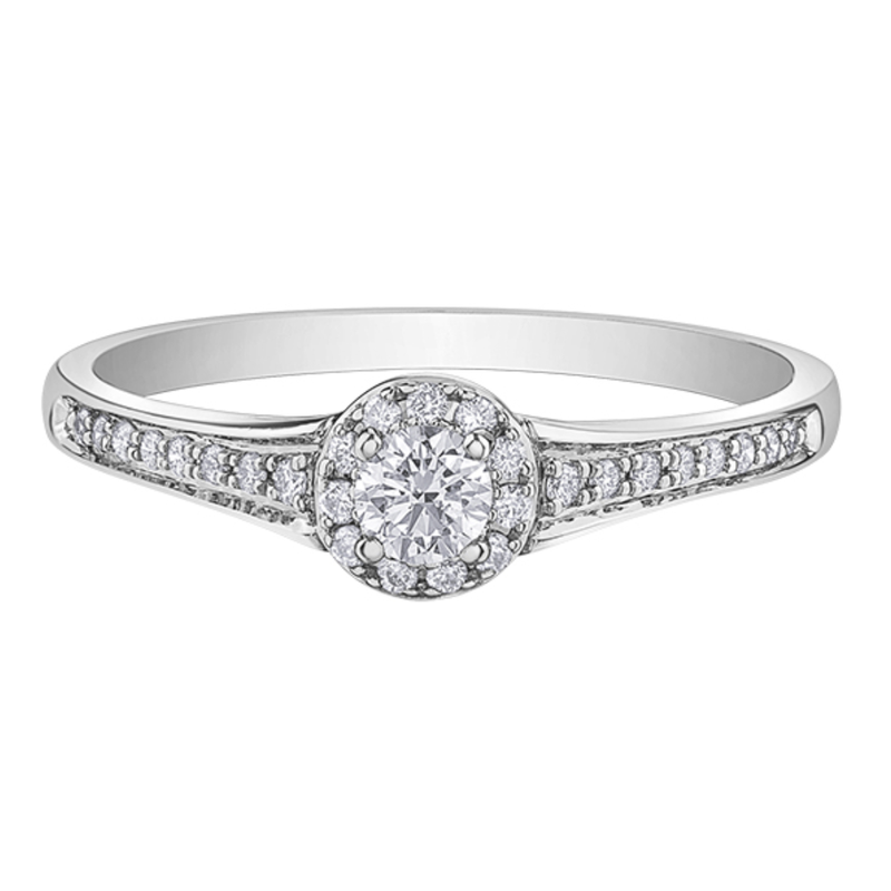 10K White Gold .256ctw Canadian Diamond Halo Ring w Sides