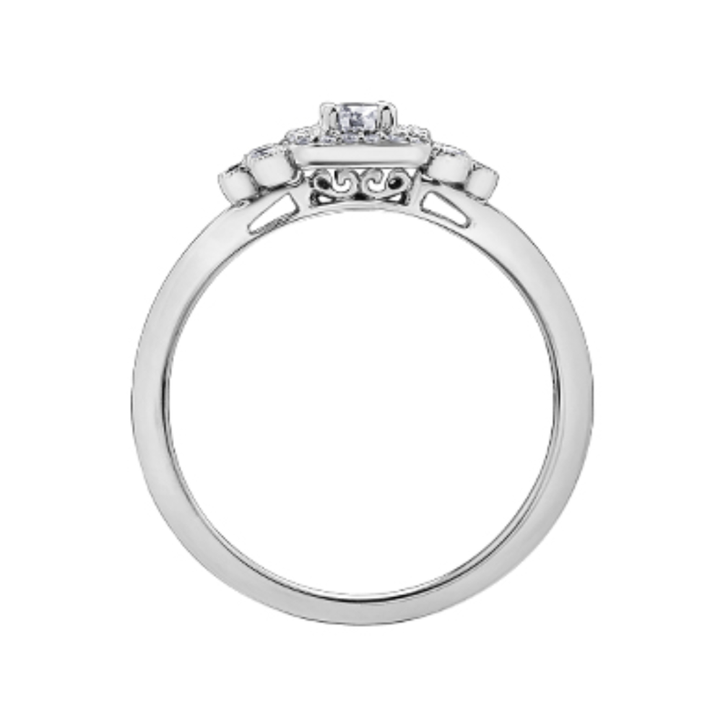 10K White Gold .236ctw Canadian Diamond Halo Ring w Side Accents & MIigrain Detail
