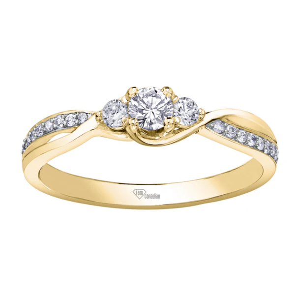 10K Yellow Gold .33ctw Canadian Diamond Ring w Twisted Band & Channel Sides