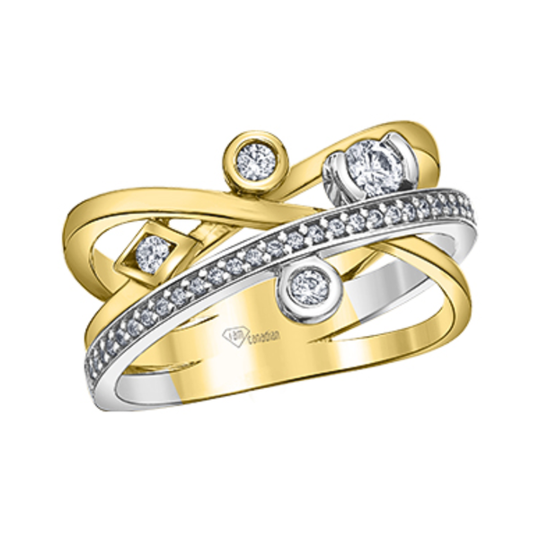 14K Yellow & White Gold .444ctw Canadian Diamond Crossover Geometric Ring