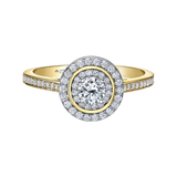 14K Yellow & White Gold .59ctw Canadian Diamond Double Halo Ring w Channel Sides