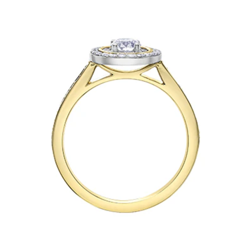 14K Yellow & White Gold .59ctw Canadian Diamond Double Halo Ring w Channel Sides