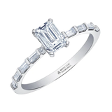 14K White Gold 1.045ctw Canadian Emerald Diamond Ring w Baguette & Princess cut Sides
