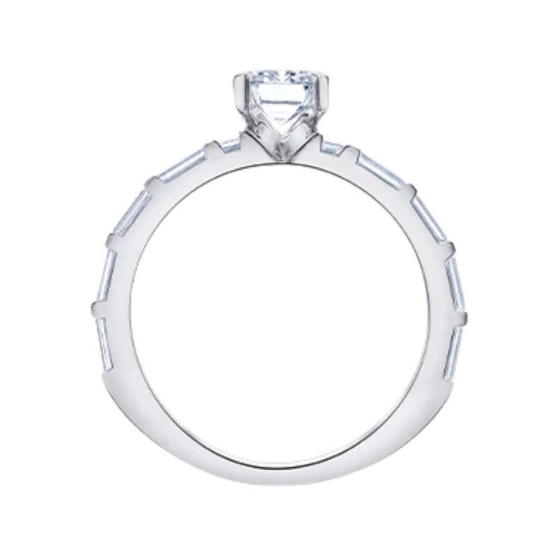 14K White Gold 1.045ctw Canadian Emerald Diamond Ring w Baguette & Princess cut Sides