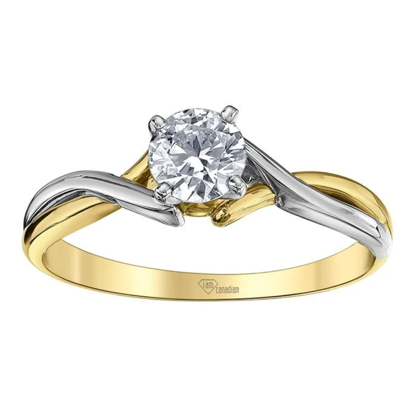 14K Yellow & White Gold .52ct Canadian Diamond Solitaire Ring w Twisted Band