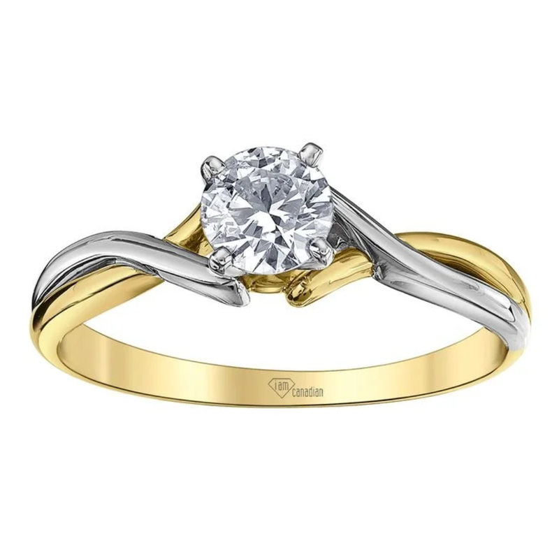 14K Yellow & White Gold .52ct Canadian Diamond Solitaire Ring w Twisted Band