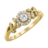 10K Yellow Gold .251ctw Canadian Diamond Halo Ring w Leaf Side Accents