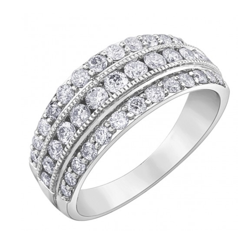 10K White Gold .50ctw Diamond Envy 3 Row Band w Milgrain Detail