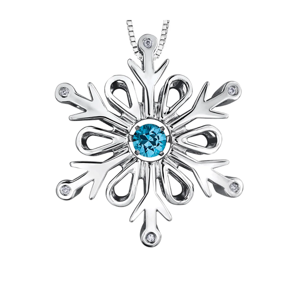 Sterling Silver Blue Topaz & .018ctw Diamond Pulse Snowflake Pendant on a Chain