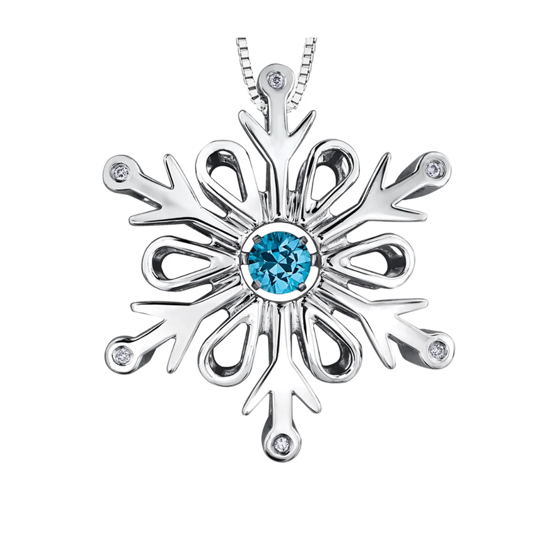 Sterling Silver Blue Topaz & .018ctw Diamond Pulse Snowflake Pendant on a Chain