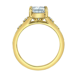 14K Yellow Gold 3.14ctw Lab Cushion Diamond Ring w Milgrain & Side Diamond Accents