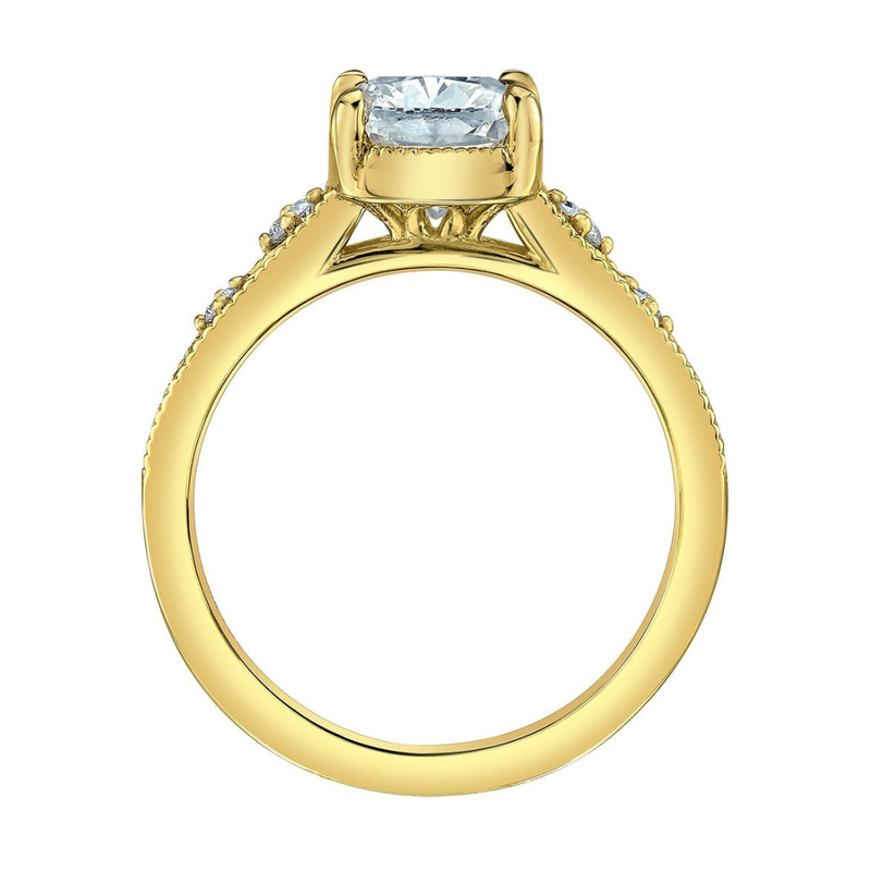 14K Yellow Gold 3.14ctw Lab Cushion Diamond Ring w Milgrain & Side Diamond Accents