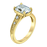 14K Yellow Gold 3.14ctw Lab Cushion Diamond Ring w Milgrain & Side Diamond Accents