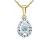 14K Yellow and White Gold .86ctw Pear-shaped Lab Grown Diamond Halo Pendant on Chain