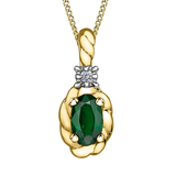10K Yellow Gold Oval Emerald & .01ct Diamond Pendant on a Chain