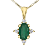 10K Yellow Gold Oval Emerald & .03ctw Diamond Pendant with a Chain
