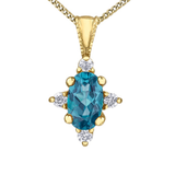 10K Yellow Gold Blue Topaz & .03ct Diamond Pendant with Chain